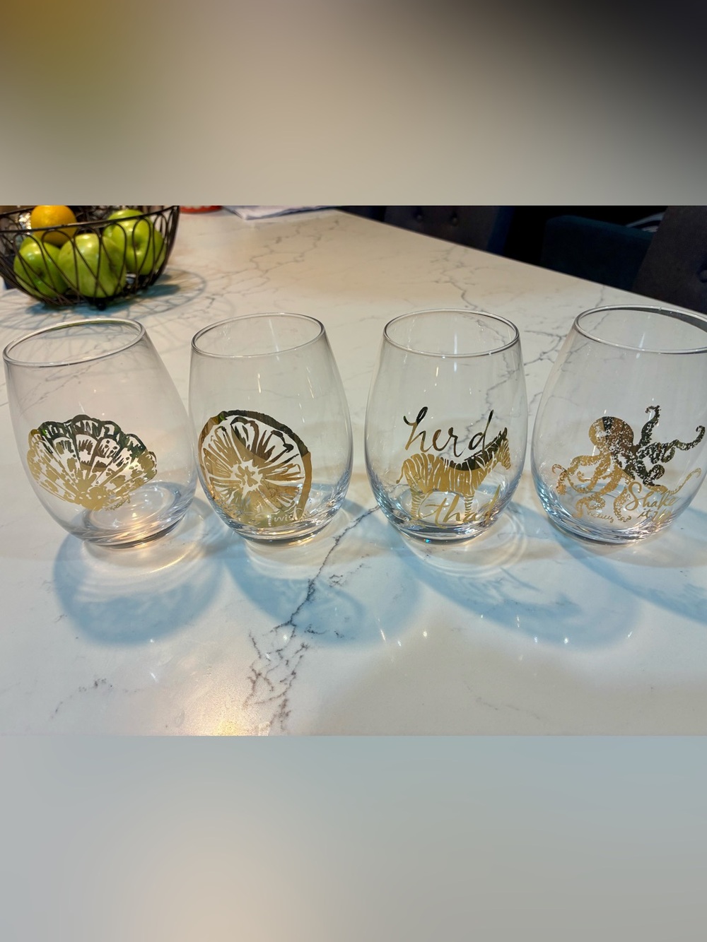 Lilly Pulitzer Decorative Gold Seashell Stemless Wine Glasses - Set of 4
